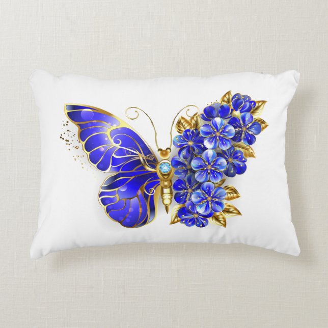 Flower Sapphire Butterfly Decorative Cushion (Front)
