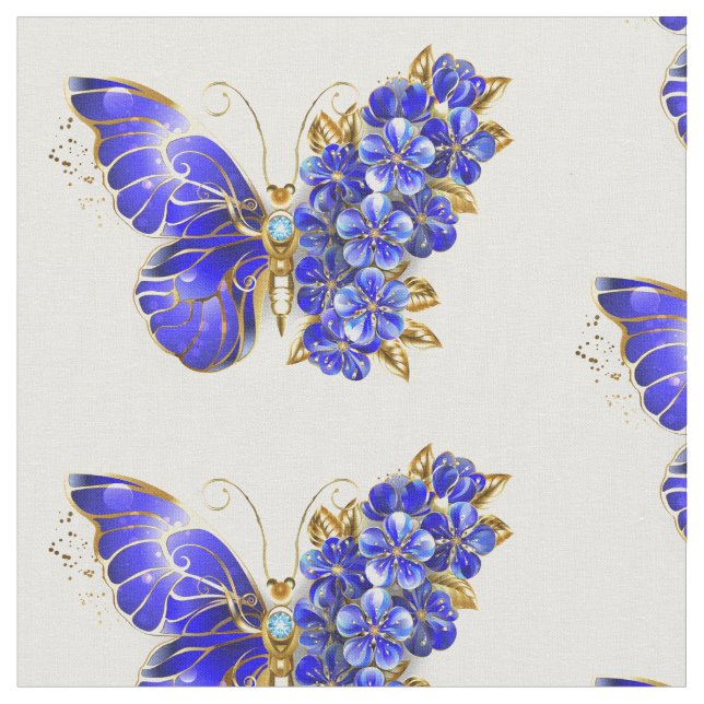 Flower Sapphire Butterfly Fabric (Close Up)