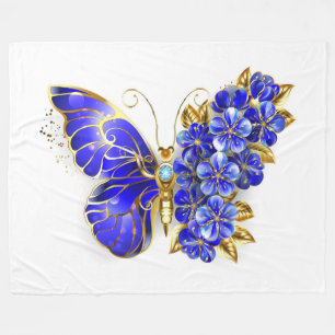 Flower Sapphire Butterfly Fleece Blanket