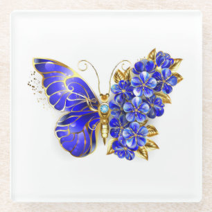 Flower Sapphire Butterfly Glass Coaster