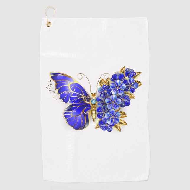 Flower Sapphire Butterfly Golf Towel (Front)