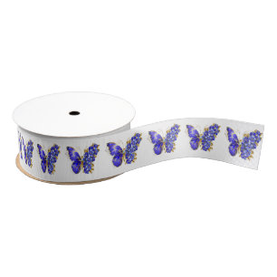 Flower Sapphire Butterfly Grosgrain Ribbon