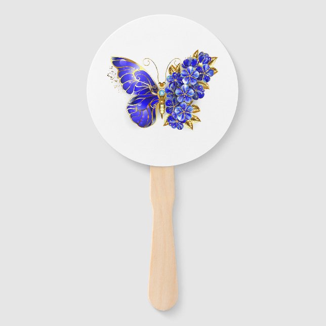 Flower Sapphire Butterfly Hand Fan (Front)