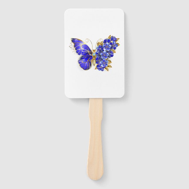 Flower Sapphire Butterfly Hand Fan (Front)