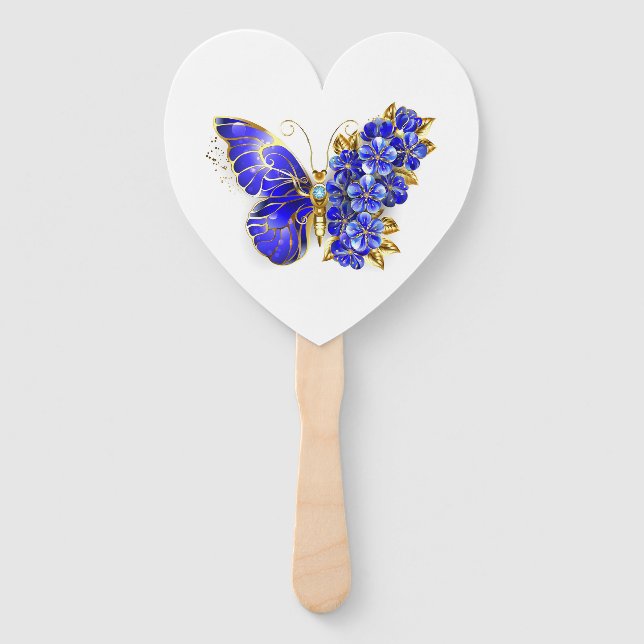 Flower Sapphire Butterfly Hand Fan (Front)