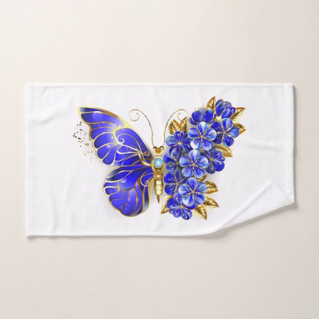 Flower Sapphire Butterfly Hand Towel (Hand Towel)