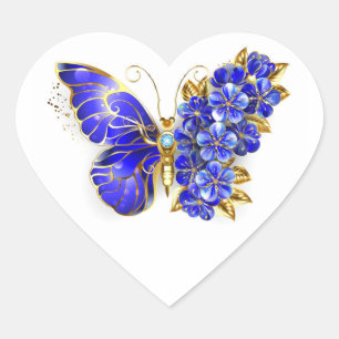 Flower Sapphire Butterfly Heart Sticker
