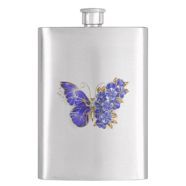 Flower Sapphire Butterfly Hip Flask (Front)
