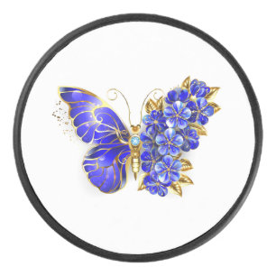 Flower Sapphire Butterfly Hockey Puck