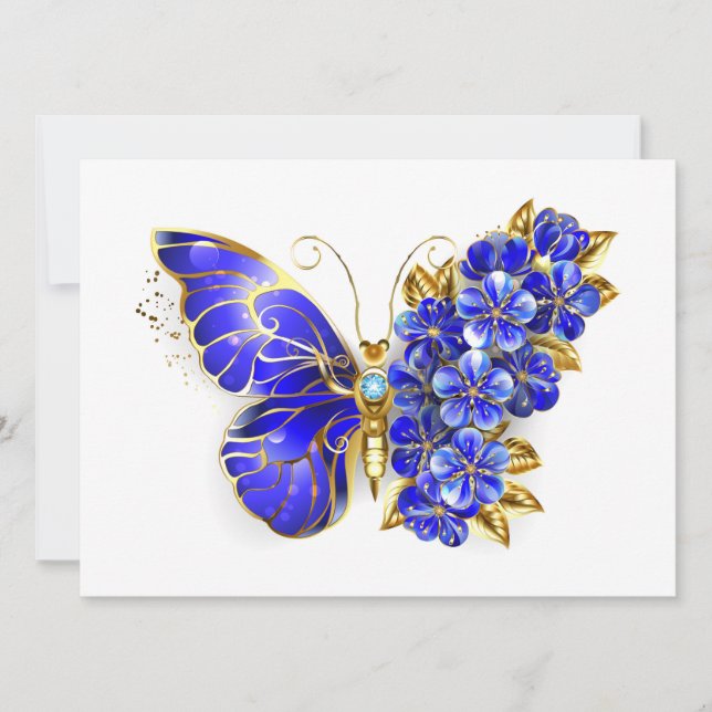 Flower Sapphire Butterfly Holiday Card (Front)