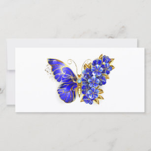 Flower Sapphire Butterfly Holiday Card