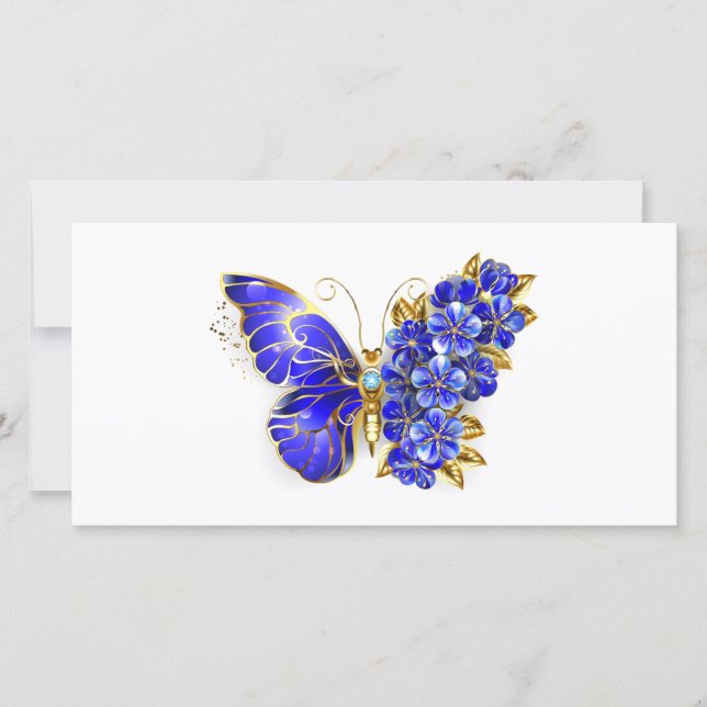 Flower Sapphire Butterfly Holiday Card (Front)