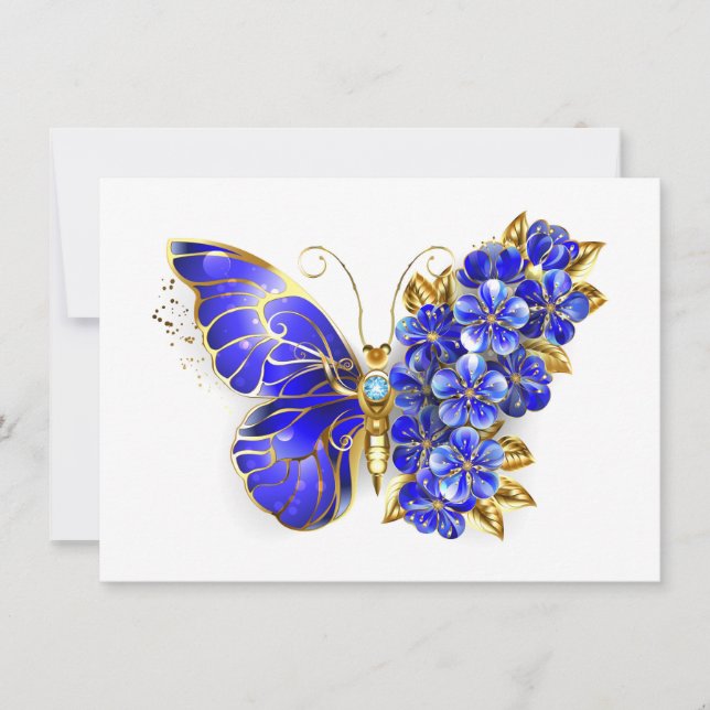 Flower Sapphire Butterfly Holiday Card (Front)