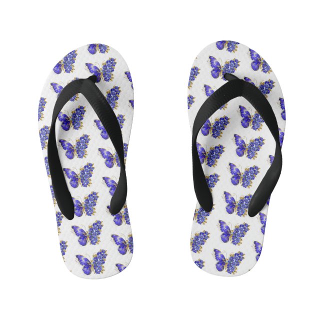 Flower Sapphire Butterfly Kid's Flip Flops (Footbed)