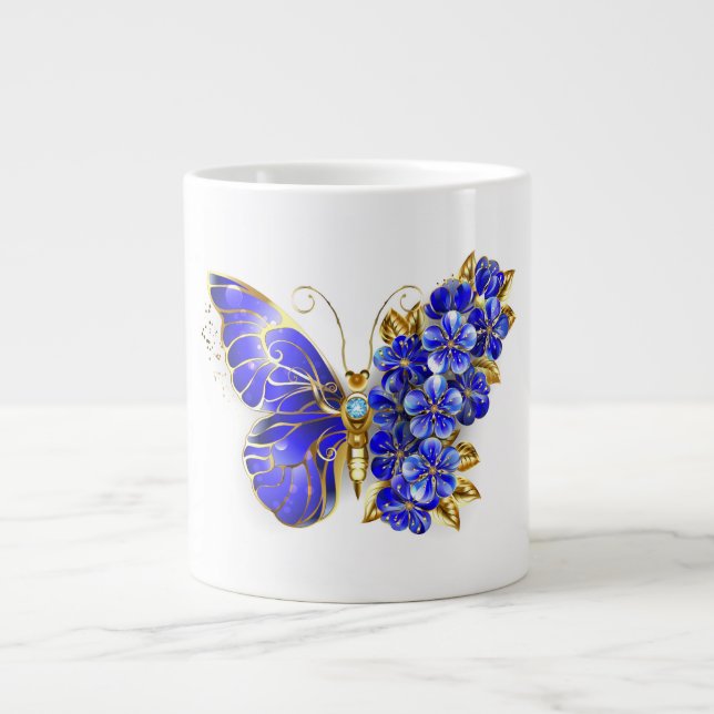 Flower Sapphire Butterfly Large Coffee Mug (Front)