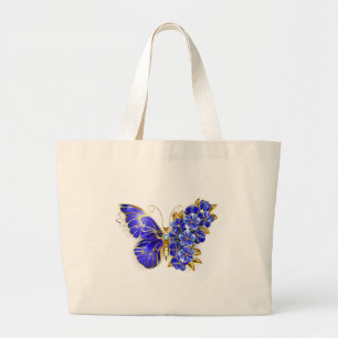 Flower Sapphire Butterfly Large Tote Bag