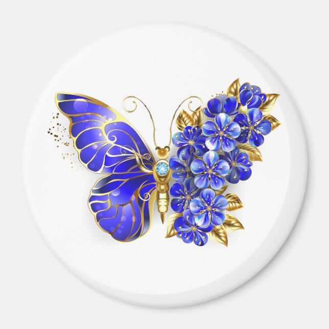 Flower Sapphire Butterfly Magnet (Front)