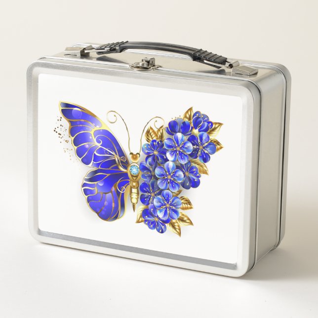 Flower Sapphire Butterfly Metal Lunch Box (Front)
