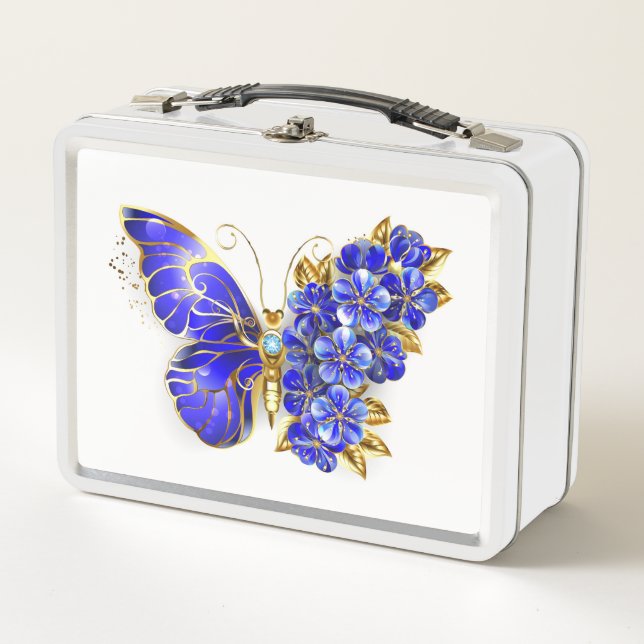 Flower Sapphire Butterfly Metal Lunch Box (Front)
