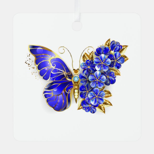 Flower Sapphire Butterfly Metal Tree Decoration (Front)