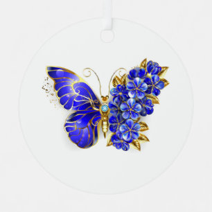 Flower Sapphire Butterfly Metal Tree Decoration