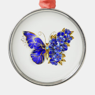 Flower Sapphire Butterfly Metal Tree Decoration