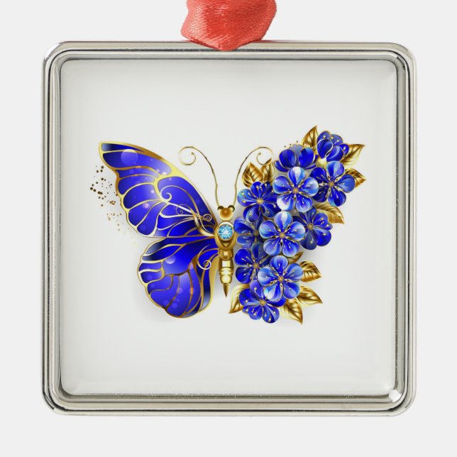 Flower Sapphire Butterfly Metal Tree Decoration (Front)