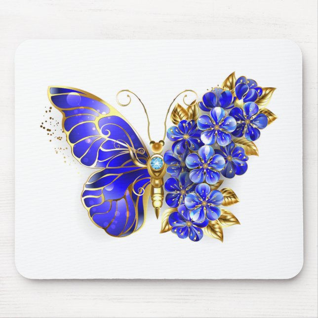 Flower Sapphire Butterfly Mouse Mat (Front)