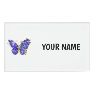 Flower Sapphire Butterfly Name Tag