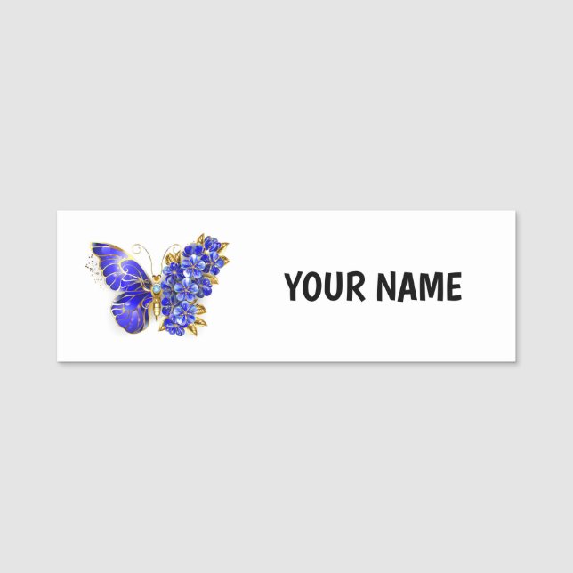 Flower Sapphire Butterfly Name Tag (Front)