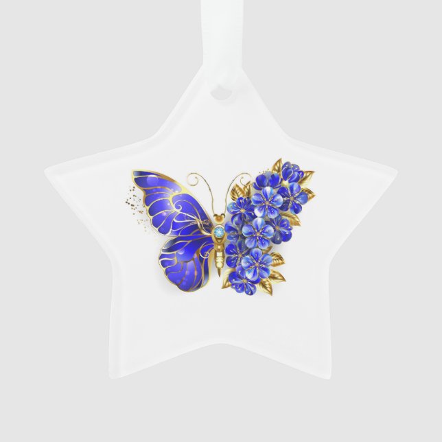Flower Sapphire Butterfly Ornament (Front)