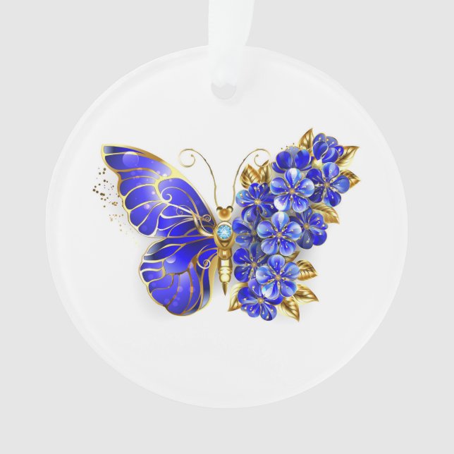 Flower Sapphire Butterfly Ornament (Front)
