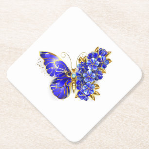 Flower Sapphire Butterfly Paper Coaster