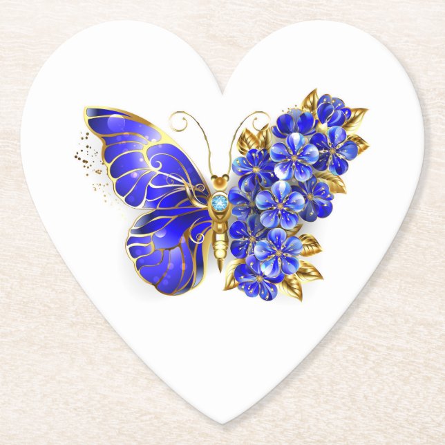 Flower Sapphire Butterfly Paper Coaster (Front)