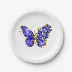 Flower Sapphire Butterfly Paper Plate