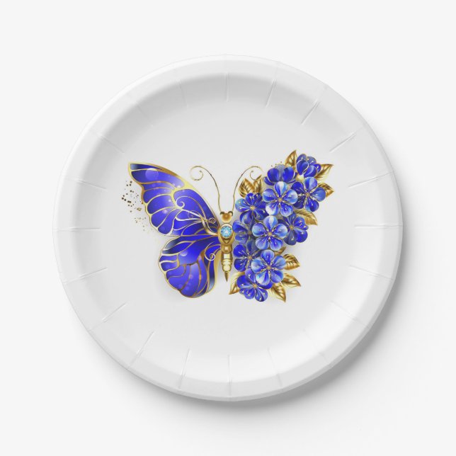 Flower Sapphire Butterfly Paper Plate (Front)