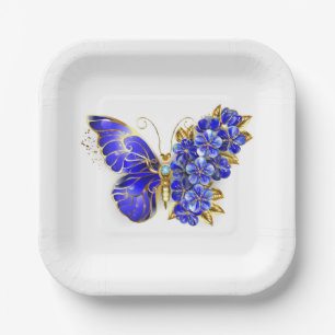 Flower Sapphire Butterfly Paper Plate