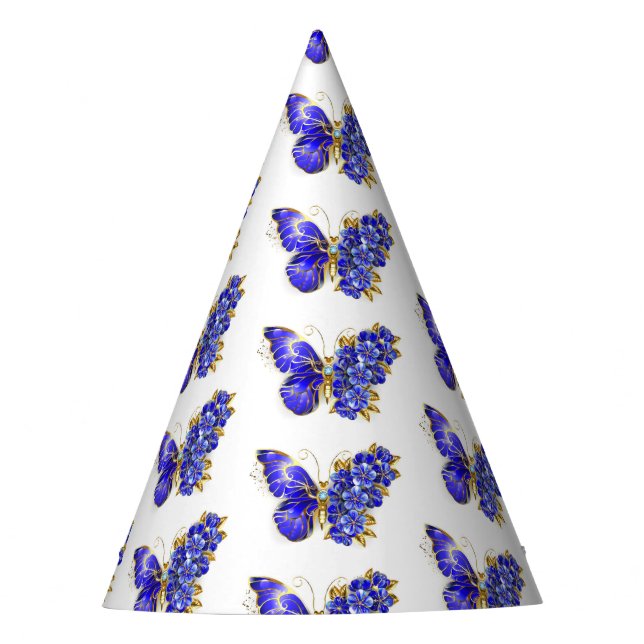 Flower Sapphire Butterfly Party Hat (Front)