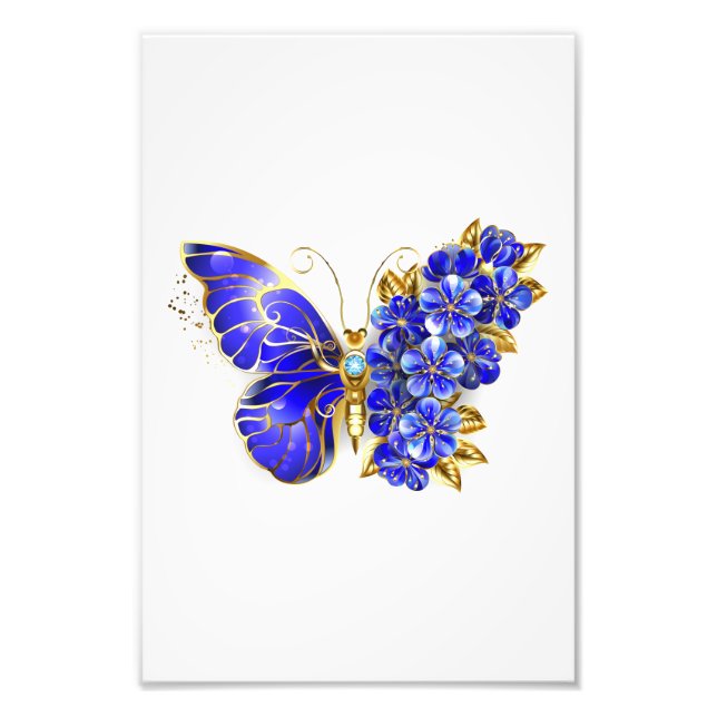 Flower Sapphire Butterfly Photo Print (Front)