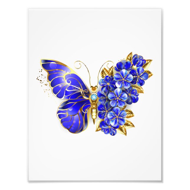 Flower Sapphire Butterfly Photo Print (Front)