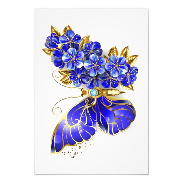 Flower Sapphire Butterfly Photo Print (Front)