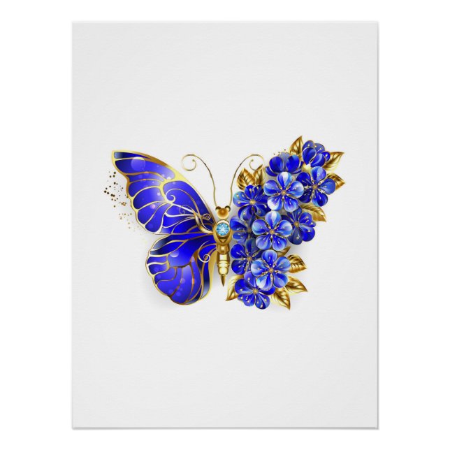 Flower Sapphire Butterfly Poster (Front)