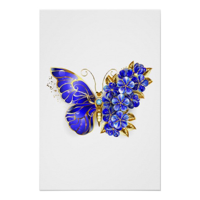 Flower Sapphire Butterfly Poster (Front)
