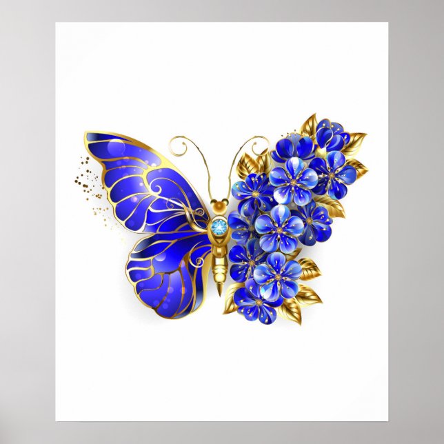 Flower Sapphire Butterfly Poster (Front)