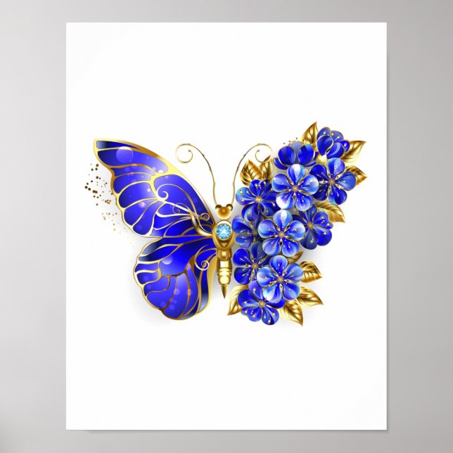 Flower Sapphire Butterfly Poster (Front)