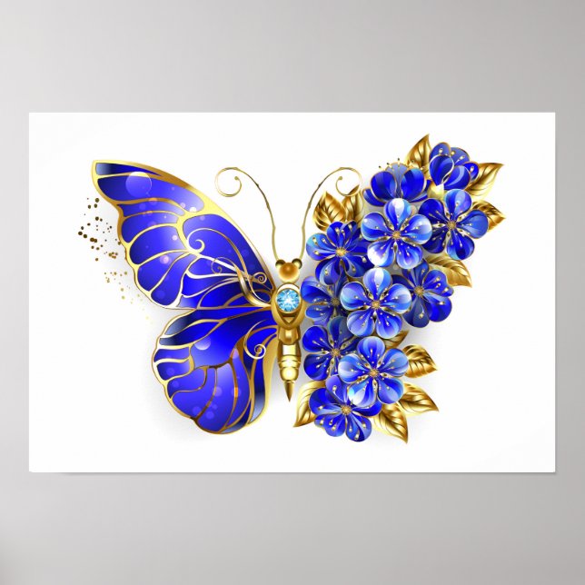 Flower Sapphire Butterfly Poster (Front)