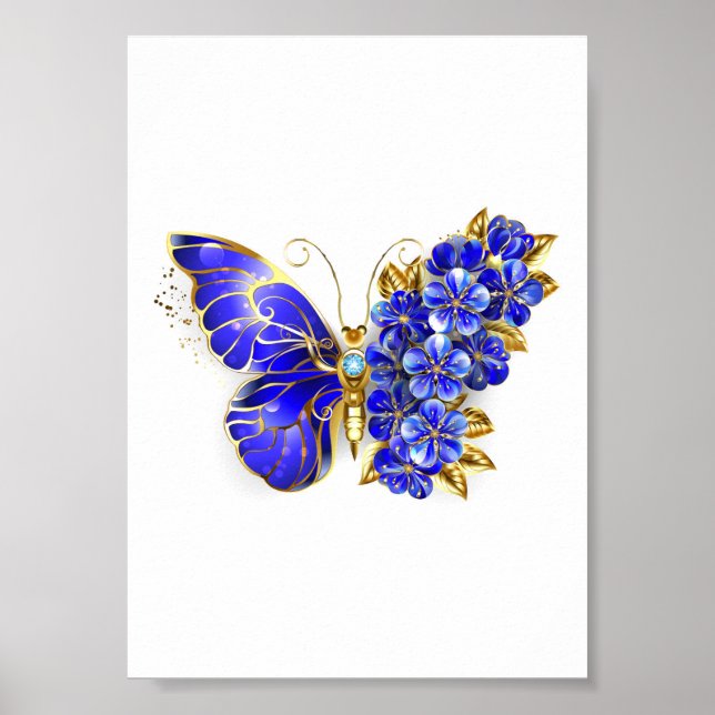 Flower Sapphire Butterfly Poster (Front)
