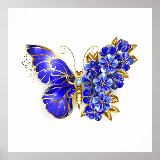 Flower Sapphire Butterfly Poster (Front)