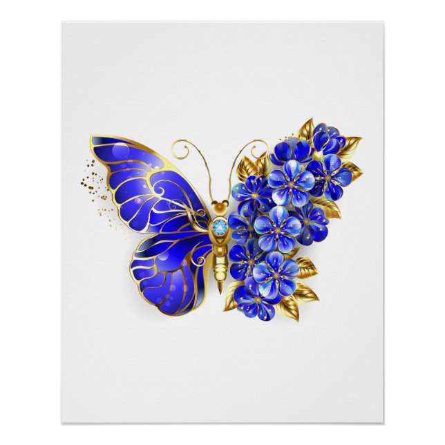 Flower Sapphire Butterfly Poster (Front)