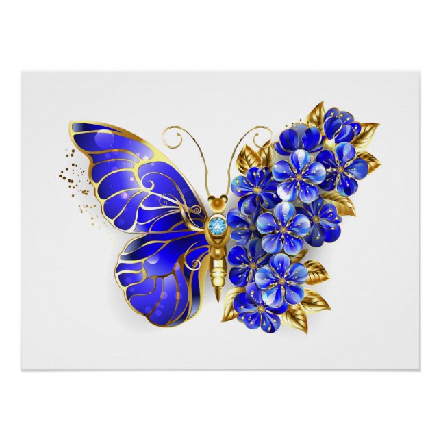Flower Sapphire Butterfly Poster (Front)